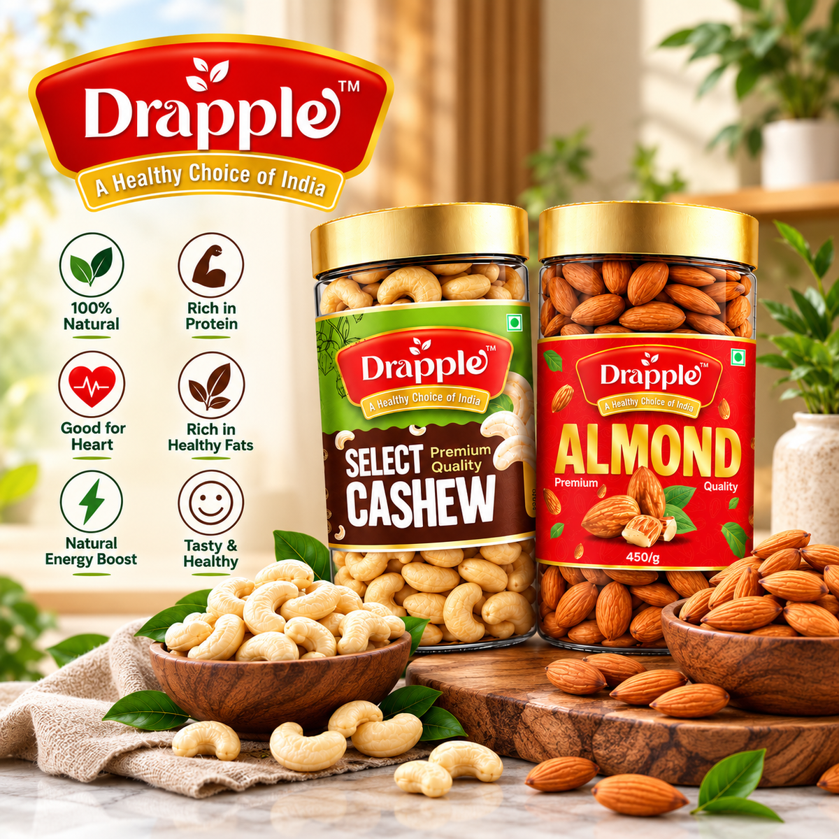 Drapple Premium Almonds (Badam) & Cashews (Kaju) Combo