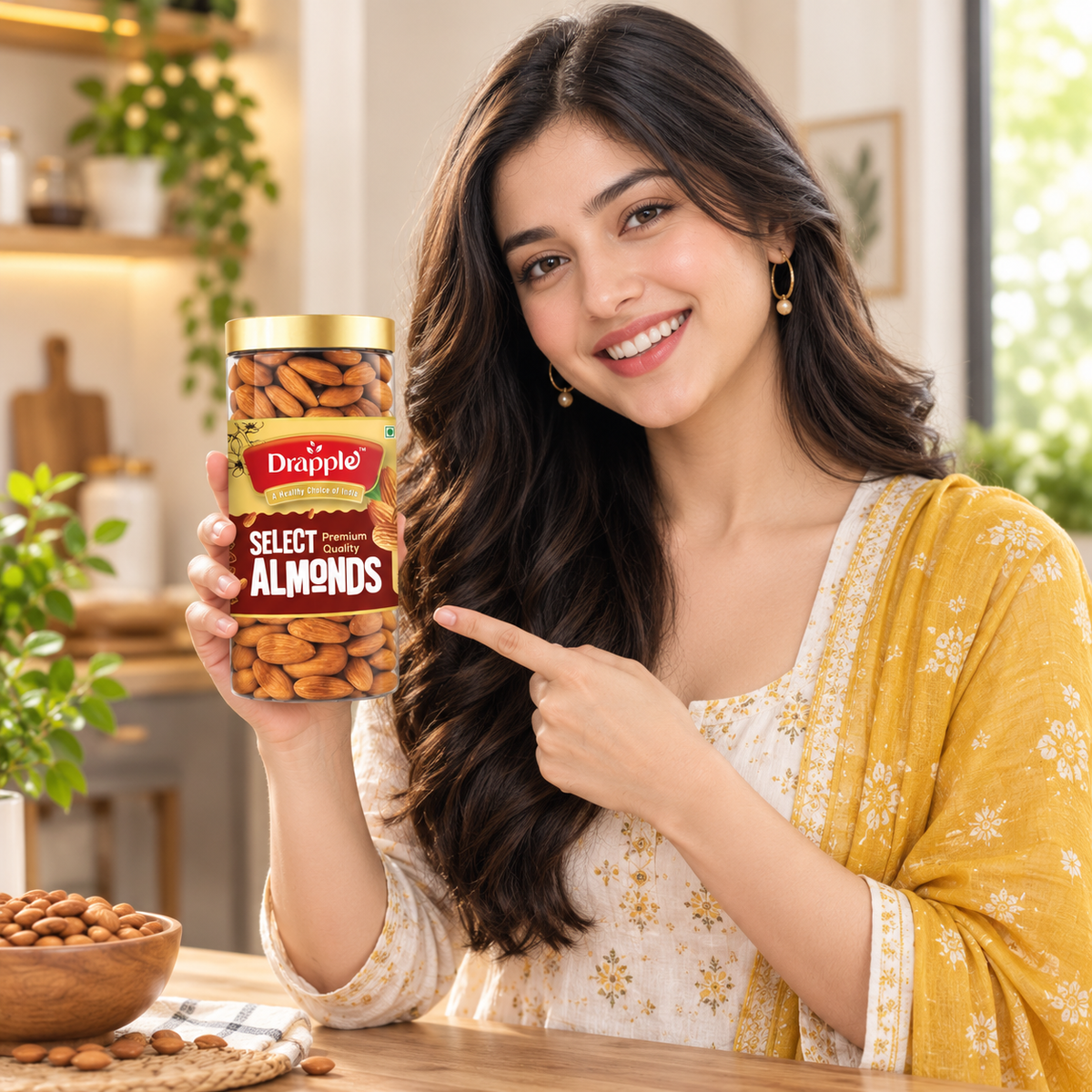 Drapple Select Premium Almonds (Badam) – 450 g Jar