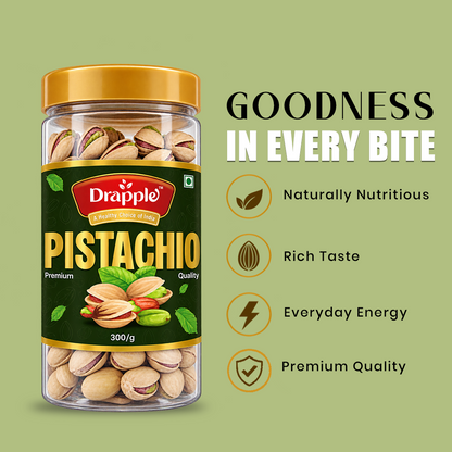 Drapple Premium Pistachios (Pista) – Healthy Crunchy Pistachio Nuts (300g Jar)