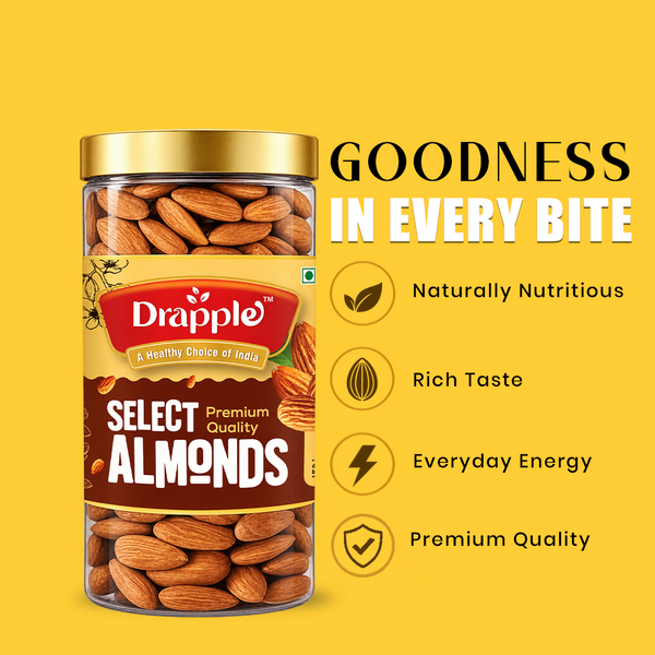 Drapple Select Premium Almonds (Badam) – 450 g Jar
