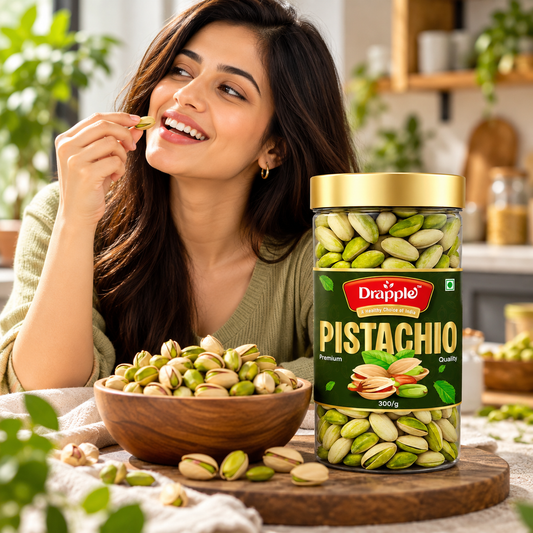 Drapple Premium Pistachios (Pista) – Healthy Crunchy Pistachio Nuts (300g Jar)