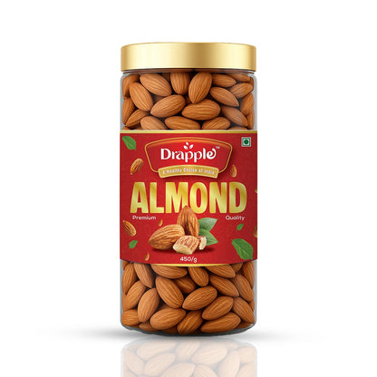 Drapple Premium Almonds – Healthy Crunchy Almond Nuts (450g Jar)