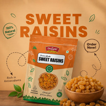 Drapple Premium Sweet Raisins – Healthy Golden Raisins (250g Pouch)