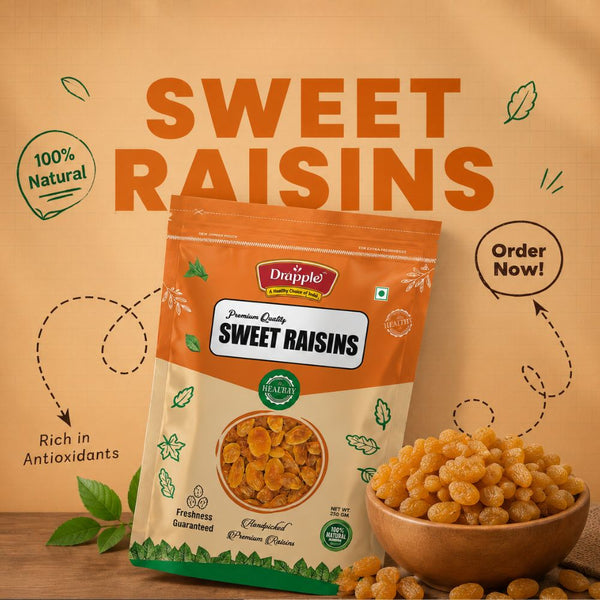 Drapple Premium Sweet Raisins – Healthy Golden Raisins (250g Pouch)