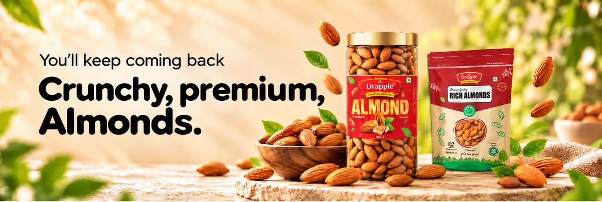 Drapple Premium Almonds (Badam) – Healthy Crunchy Almond Nuts (450g Jar)