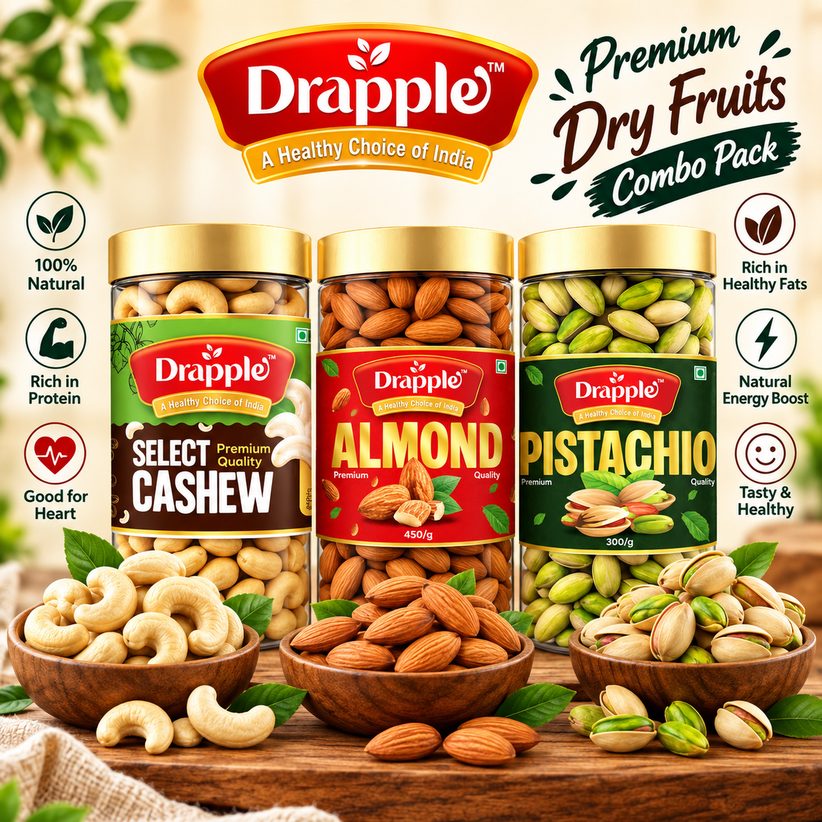 DRAPPLE PREMIUM DRY FRUITS COMBO Pista • Badam • Kaju