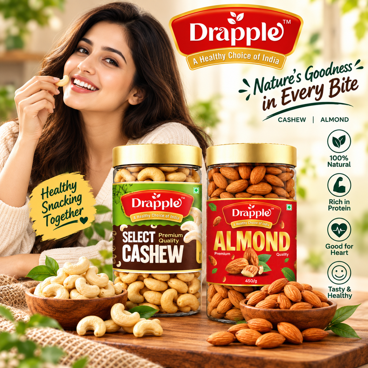 Drapple Premium Almonds (Badam) & Cashews (Kaju) Combo