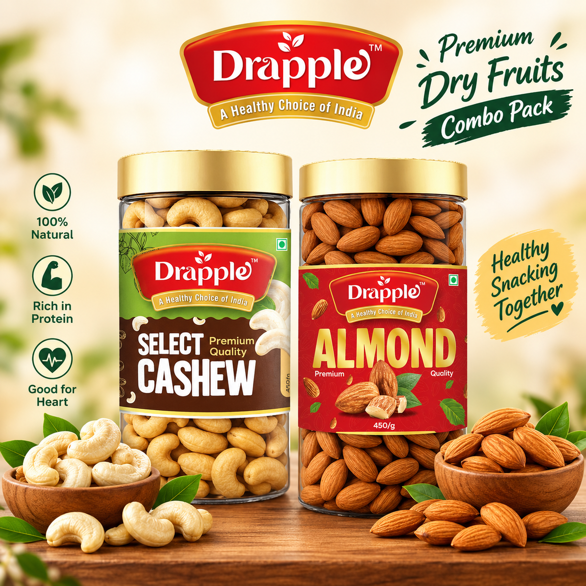Drapple Premium Almonds (Badam) & Cashews (Kaju) Combo