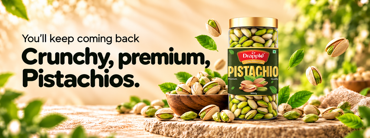Drapple Premium Pistachios (Pista) – Healthy Crunchy Pistachio Nuts (300g Jar)